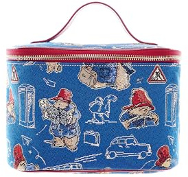 Signare Paddington Bear Tapestry Vanity Case, Blue with Red Trim, Travel Toiletry Bag (Paddington Bear Blue, Toil-PADDBL)