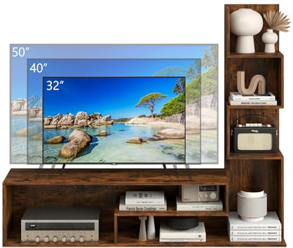 KOMFOTTEU Mobile TV Soggiorno con Mensole a Forma di L e Scomparti Aperti, Mobiletto Multifunzione per Televisione fino a 50”, Mobile Porta TV e Libri in Legno per Camera da Letto, Ingresso (Marrone)