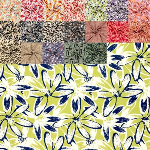 Generisch Viskose Bedruckt Meterware - luftiger Viskosestoff Blumen - fließender Blusenstoff abstrakt - Ökotex 100 *Ab 50cm, Farbe: 016 Retroblumen grün