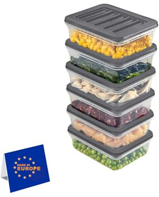 IDOBY Stapelbare Frischhaltedosen, Vorratsdosen-Set, Gefrierfach & Kühlschrank Organizer mit Deckel, Frostfest bis -25°C, Wiederverwendbare Aufschnittboxen (6x600)