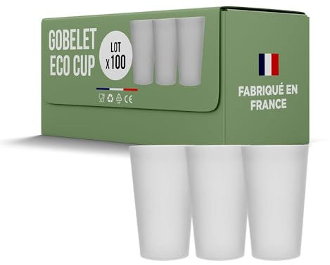 SPARKLERS CLUB Lot de 100 Gobelets Réutilisables ECOCUP 25CL (33 À RAS BORD) - Gobelet Bière et Réutilisable en Polypropylène,Prise en Main facile, Gobelet Eco Cup pour tout évènement