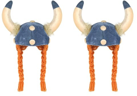 FNA FASHIONS Viking Helmet Hat with Braided Ginger Plaits and Horns – Unisex Adult Soft Fabric Fancy Dress Costume Accessory-Perfect for Halloween, Themed Parties, and Cosplay
