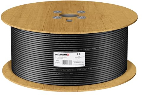 Premium X CAT 7 Outdoor Netzwerkkabel 500m – 10 Gbit/s Erdkabel Datenkabel Ethernetkabel LAN Kabel für Außen S/FTP AWG23/1 Verlegekabel - reines Kupfer - schwarz