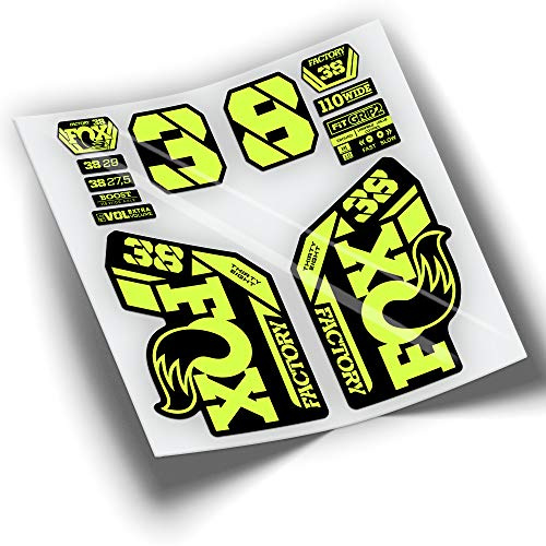 REF:VP433 Pegatinas compatibles con horquilla FOX- 38 KASHIMA 2021-2024 MTB, stickers, adhesivos, vinilos para bicicletas de montaña. (AMARILLO FLUOR)