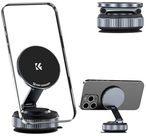 K&F CONCEPT Vacuum Magnetic Phone Holder for Car - Suction Phone Mount 360°Rotatable Foldable Portable Strong Magnet Stand for iPhone17/16/15/14/13/12 Pro/Pro Max Rotatable Base - PRO