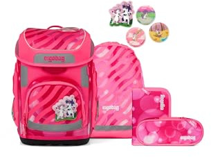 ergobag Schulranzen-Set cubo Set KuntBärbuntes Einhorn - Pink | Ergonomischer Schulranzen klassisch 5-teilig für die 1. Klasse der Grundschule