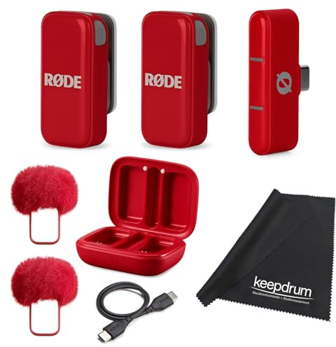 Rode Système de micro sans fil USB-C sans fil pour smartphones Rouge avec chiffon en microfibre Keepdrum
