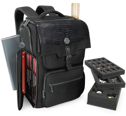 ENHANCE Collector’s Edition DnD Rucksack - RPG DM Tasche für Dungeons & Dragons - DnD Tasche für 6-8 Bücher, 18 Laptop/DM Bildschirmfach, Miniaturen, Zubehörtaschen, Kartenriemen (Drachen Schwarz)