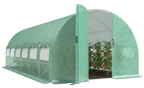 Outsunny Invernadero de Exterior 6x3x2 m con Puerta con Bisagras Verde | Invernadero de Túnel, Ventanas de Malla, Cubierta PE 140g/m², Marco de Acero Galvanizado, Anti-UV, Impermeable