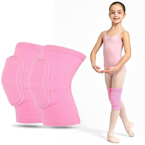 Knieschoner für Mädchen, Tanz, Knieschoner für Kinder, mit Schwamm, dick, Anti-Kollision, schützt Knie, Sport, elastisch, für Gymnastik, Tanz, Fahrrad (Rosa, M (Oberschenkelumfang 32-46 cm))