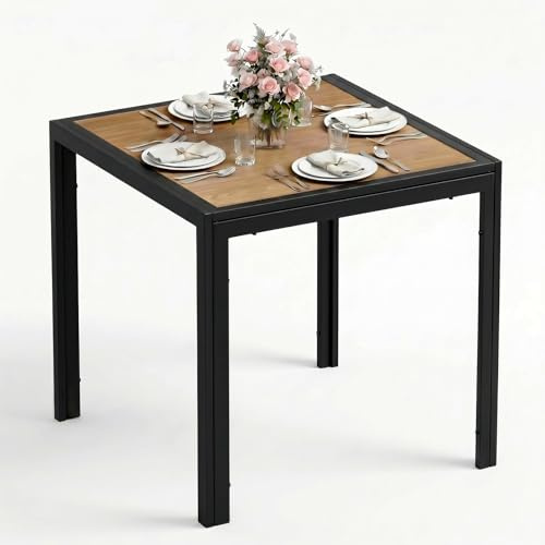 LIFERUN Gartentisch 75×75 cm DPC, Quadratischer Balkontisch Klein | Tisch Balkon mit Metallgestell in Holzoptik, UV-beständiger Terrassentisch, Esstisch Garten für 4 Personen, Schwarz