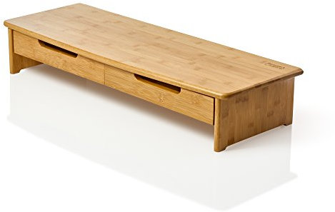 Prosumer's Choice Soporte de bambú para televisormonitor y elevador con 2 cajones extraíbles, extra largo de 30 pulgadas, soporte rectangular para computadora portátilTV | consola multimedia,