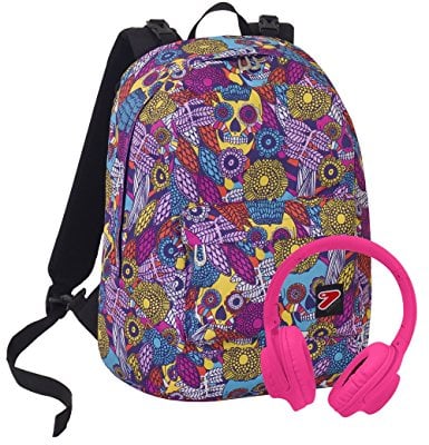 Seven Zaino The Double, Skull, Rosa, Cuffie wireless, 2 zaini in 1 Reversibile