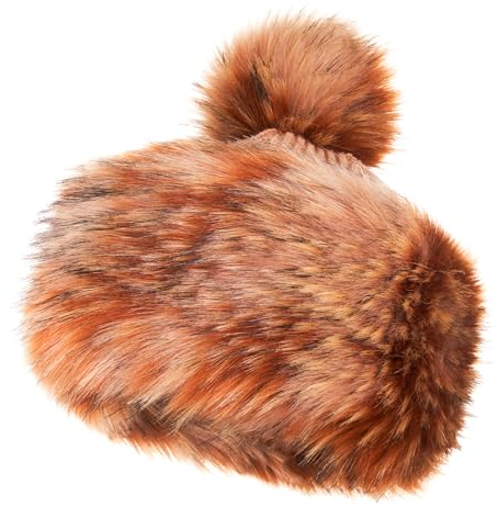 Futrzane Classic Bommel Mütze - Fellmütze Damen - Russen Wintermütze aus Pelz (One Size, Orange Classic)