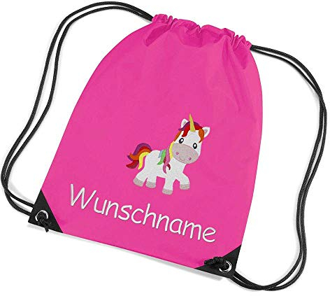 Feenstickerei Turnbeutel Einhorn Bestickt mit Namen personalisiert pink Sportbeutel Schuhbeutel Schwimmbeutel Wäschebeutel 45x33 cm
