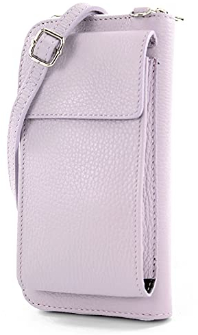modamoda de P06 Damen Leder Umhängetasche Geldbörse Handytasche 6,5 Zoll handmade in Italy, Farbe:Flieder
