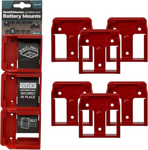 StealthMounts Battery Holders for Makita LXT | Cordless Battery Mounts for Makita 18v Power Tools | 6 Pack | Red Battery Organizer for Makita