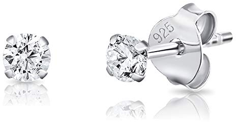 DTPsilver - Winzige/Kleine/Mittlere Größe Ohrringe 925 Sterling Silber mit Cubic Zirkonia Runde Ohrstecker - Durchmesser 3 mm - Weiß/klar CZ