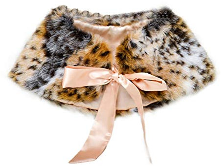 Cozomiz Mädchen Prinzessin Schal Kunstpelz Bolero Jacke Blumen Mädchen Bolero Achselzucken Zubehör Prinzessin Kap Party Hochzeit Ankleiden Large Weiß Einheitsgröße Leopard