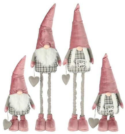 itsisa Wichtel mit Herz und Teleskopbeinen (2er Set), rosa, Santa und Wichtelfrau 80 cm - Weihnachts Deko, Weihnachtswichtel, Zwerg