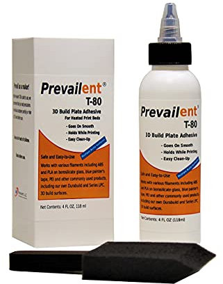 Prevailent T-80-3D Printer Adhesive, Helps Prevent Warping. 3D Glue Provides Strong Hold and Easy Release with ABS, PLA, TPU, and PETG on Heated Beds, 4 fl oz. 118ml