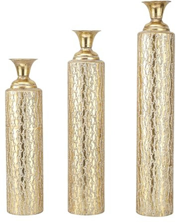 Deco 79 Metallvase im Used-Look mit wachsendem Ranken-Muster, 3er-Set, 86,4 cm, 73,7 cm, 63,3 cm hoch, goldfarben
