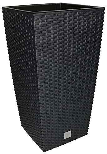 KOTARBAU® Macetero Cuadrado con Maceta Interior, 265x265x500 mm, Ratan sintético, Antracita - Gris, Maceta Rato con Trenzado Que imita el Mimbre, Maceta Interior separada, extraíble, Cesta