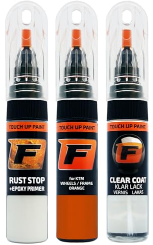 FIRANTO Lackstift Autolack Reparaturset für Ktm Motorrad Rahmen Felgen Räder Orange - 3-in-1 Autolack Kratzer Reparaturstift 15ml Grundierung, Klarlack