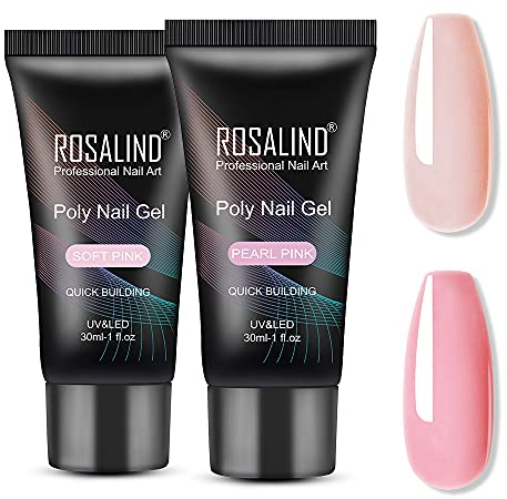 ROSALIND Rosa Poly Nägel Gel, 2pcs Pink Poly Nagel Gel 30ml, Quick Extension Building Acrylic Nagelgel Nagelverlängerungs Gel Soak off UV LED Nail Extension Gel für Anfänger Profis Salon Hause DIY