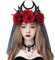 Blumenkranz Halloween Damen Haarschmuck Blumen Stirnband mit Schwarz Tüll Haarreifen Schleier Brautkleidzubehör Kranz Haarband Hochzeit Karneval Fasching Cosplay Kostümparty Blumendekor (Rot A)