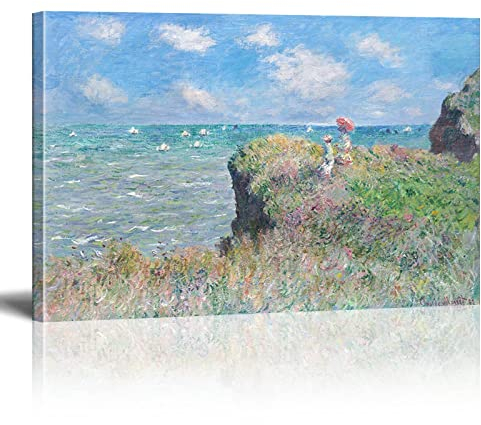 HOLEILUCK Claude Monet Leinwand Gemälde Clifftop Walk At Pourville Poster Drucke Quadros Wandkunst Bild Wohnzimmer Wohnkultur 50 x 74 cm (19,7 x 29,1 Zoll) mit Rahmen