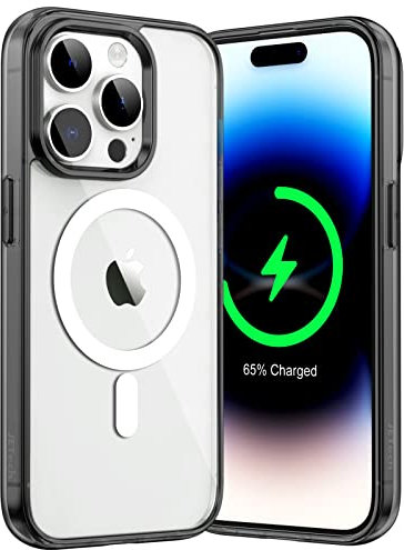 JETech Magnetic Case for iPhone 14 Pro 6.1-Inch Compatible with MagSafe Wireless Charging, Shockproof Phone Bumper Cover, Anti-Scratch Clear Back (Black/White)