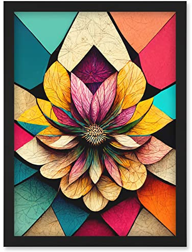 Doppelganger33 LTD Geometric Floral Mandala Bright Multicoloured Shapes Artwork Framed Wall Art Print A4