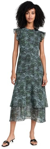 Scotch & Soda Robe midi sans manches à volants pour femme, Plume vert bouteille, 38