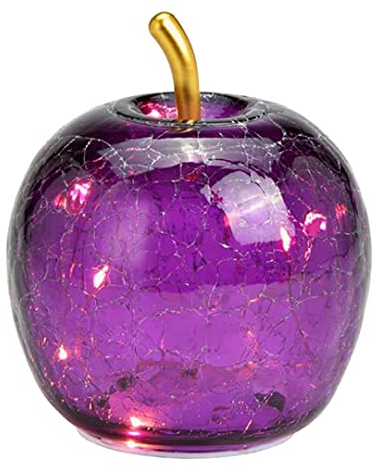 G. Wurm Dekoleuchte Apfel (XS) Glas, dunkellila, Apfel Lampe mit LED Lichterkette, Dekolampe, Tischleuchte, Apfellampe
