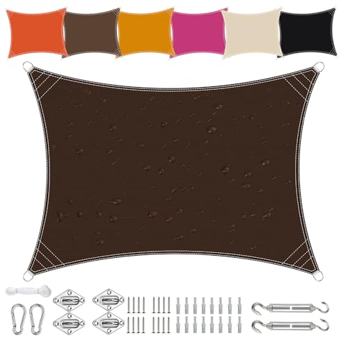 Sichtschutz Sonnensegel Wasserdicht Rechteckig 3x4m aus PES-Polyester 95% UV-Schutz Witterungsbeständig Reißfest in Vielen Größen und Farben mit Befestigungsset für Terrasse Garten Balkon-Braun