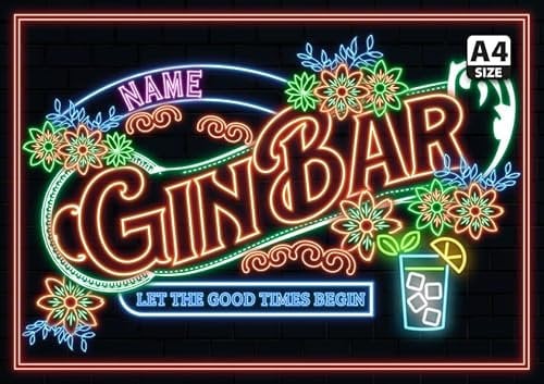 ELITEPRINT Personalised Gin Bar Classic Metal Wall Door Signs Neon Effect Decor Plaque - Wall Art Decorations (A4 (29.7cm x 21cm))