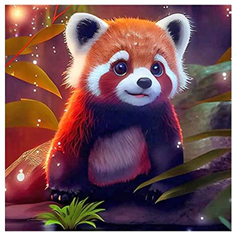 Starnearby DIY Diamond Painting Tiere Bilder Voller Runde Diamant Painting Tier und Glühwürmchen Suess Set für Anfänger Zuhause Deko Wanddekoration 30x30cm(roter Panda)