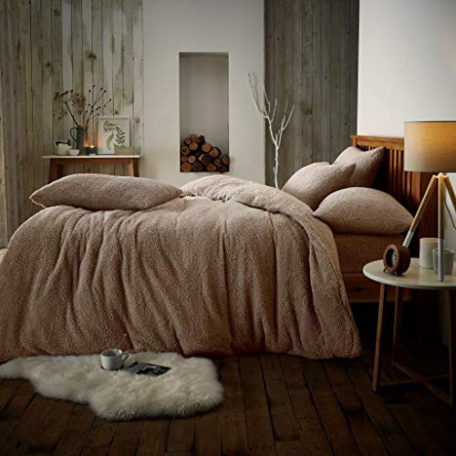 GAVENO CAVAILIA Thermal Super King Size Teddy Fleece Duvet Set | Cosy Warm Teddy Plain Quilt Covers Bedset With Matching Pillowcases | Polyester Snuggle Bedding Set | Mink