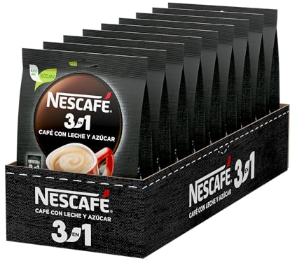 Nescafe 3 EN 1, café soluble natural con leche y azúcar, Pack de 9 bolsas con 10 sobres, TOTAL 90 sobres