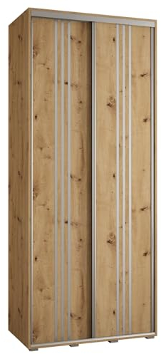 MEBLE KRYSPOL Davos 6 110 Schlafzimmerschrank mit Zwei Schiebetüren - Moderner Kleiderschrank mit Kleiderstange und Regalen - 235,2x110x45 cm - Artisan Artisan Silber