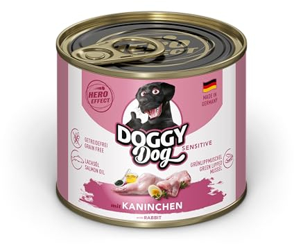 DOGGY Dog Paté Kaninchen Sensitive, 6 x 200 g, Nassfutter für Hunde, getreidefreies Hundefutter mit Lachsöl und Grünlippmuschel, besonders gut verträgliches Alleinfuttermittel, Made in Germany