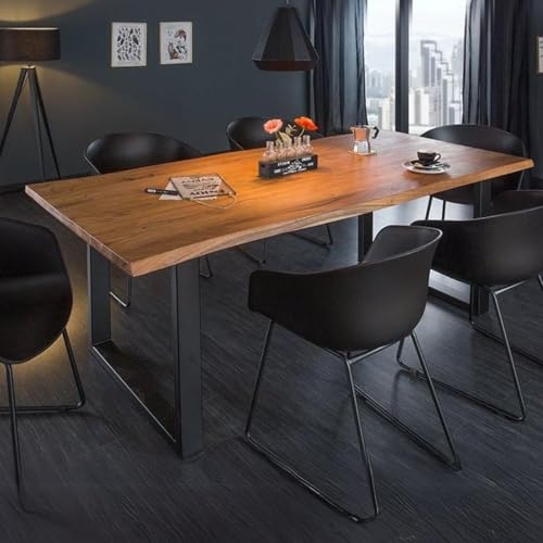 LEBENSwohnART Baumkante Esstisch ARBOL 160cm Massive 35mm Akazie U-Gestell Metall