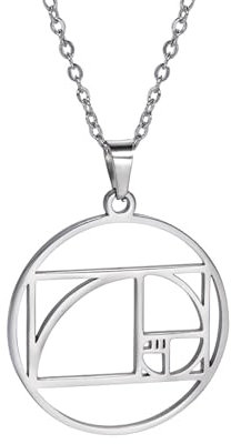 EUEAVAN Fibonacci Spirale Halskette - Goldener Schnitt Anhänger - Fibonacci-Zahlen Schmuck - Heilige Geometrie - Mathematik Lehrer Architekt Geschenke - Frauen Männer (silber)