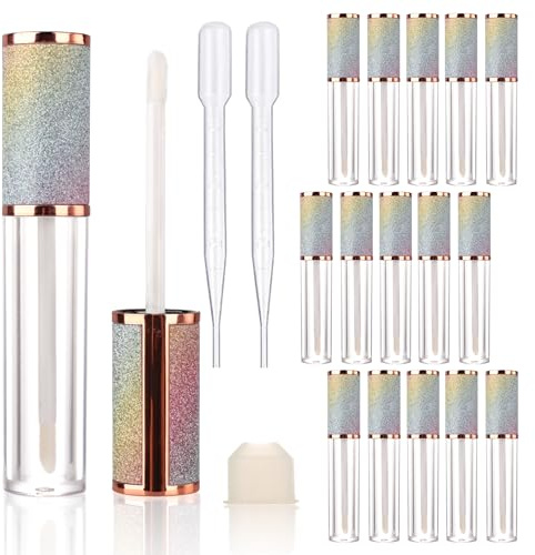 COSIDEA 15 runde leere Lipgloss-Tuben mit Zauberstab und Lederkappe, Lipgloss-Behälter für Lippenölverpackung, 5 ml, Rinbow