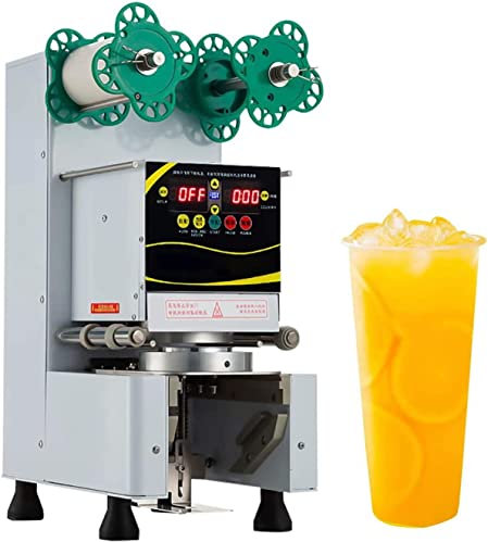 Commercial Milk-Tea Cup Sealing Machine,Fully Automatic Cup Sealer Machine Bubble Tea Cup Sealer for 70/75/88/90/95mm Diameter Cup - 400-600 Cups/h,Silver (Silver)