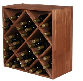 PROREGAL Modulares Weinregal VINCELLAR MOD | HxBxT 60x60x30cm | Rauten Modul für 30 Flaschen | Massives Kiefernholz | Braun geölt | Weinhalter Weinständer Flaschenständer Flaschenregal Holzregal