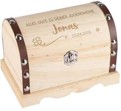 Striefchen® Personalisierte Schatztruhe als Geschenk zur Jugendweihe, perfekte Geldgeschenkverpackung (L)
