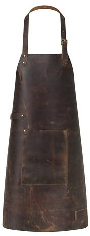 GlobeeCraft Grembiule da Barbecue Uomo in Pelle Marrone - Grembiule da Barbecue con Tasca per Accessori da Barbecue. Impermeabile e Professionale.