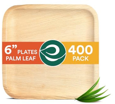 ECO SOUL Compostable 6 Inch Palm Leaf Square Plates (400 Count) Like Bamboo Plates | Biodegradable | Eco-Friendly, Microwave & Oven Safe